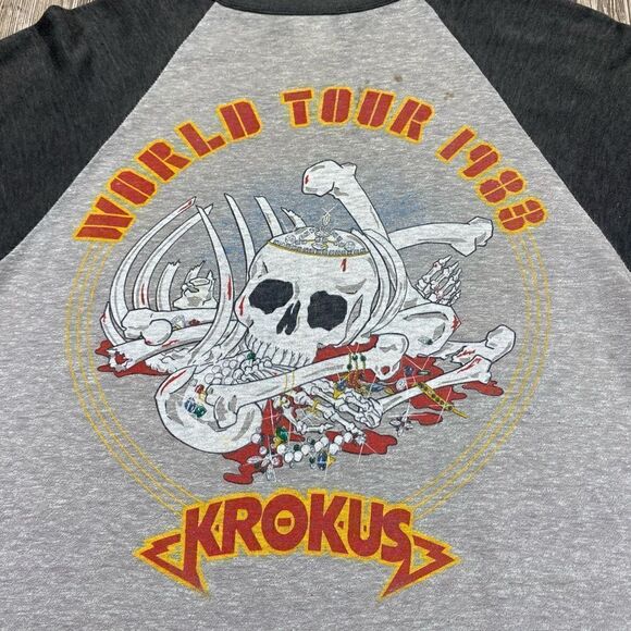 Vintage T Shirt Krokus Eat The Rich 1983 Tour Shirt S/M Raglan 50/50 Made In USA - Picture 9 of 12